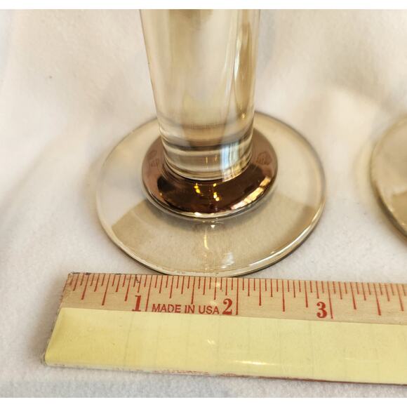Vintage Krosno Poland Smoked Glass Copper Band Candlestick Holders Pair 7.5”tall - Picture 7 of 8